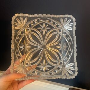 Cut Glass Square Serving Plate - Clear Patterned